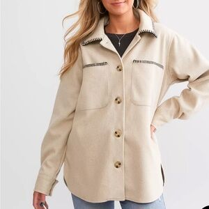 BKE Whipstitch Shacket Beige XSmall NWT